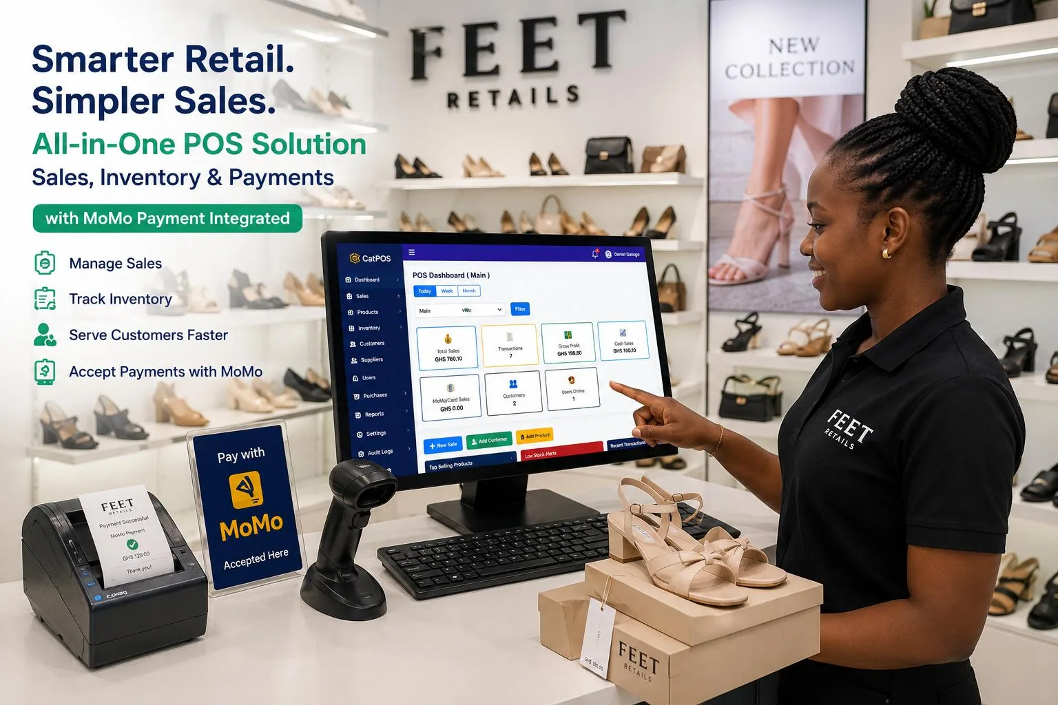 GatPOS retail navigation and report access screen